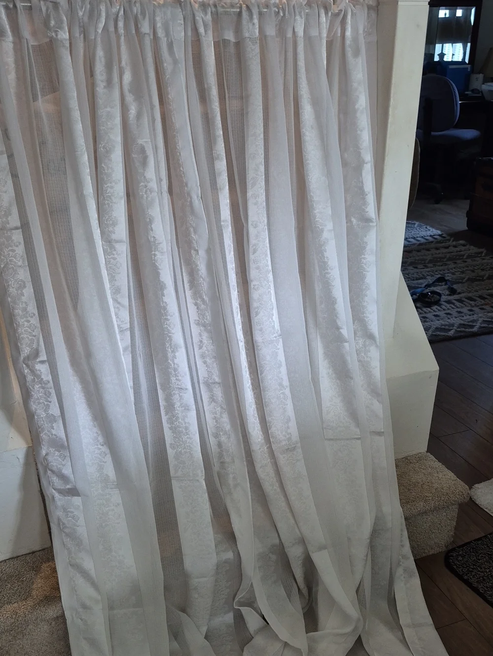 Two White Semi Sheer Rod-Pocket Curtain Panels 54x84 (108x84)